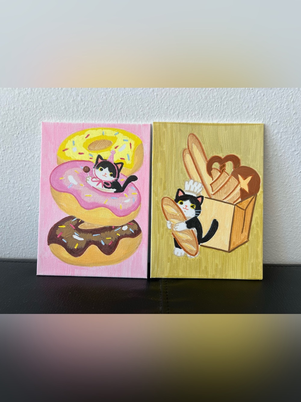 Set of 2- Donut Worry, Bake Happy hand-painted 5x7 Acrylic Painting